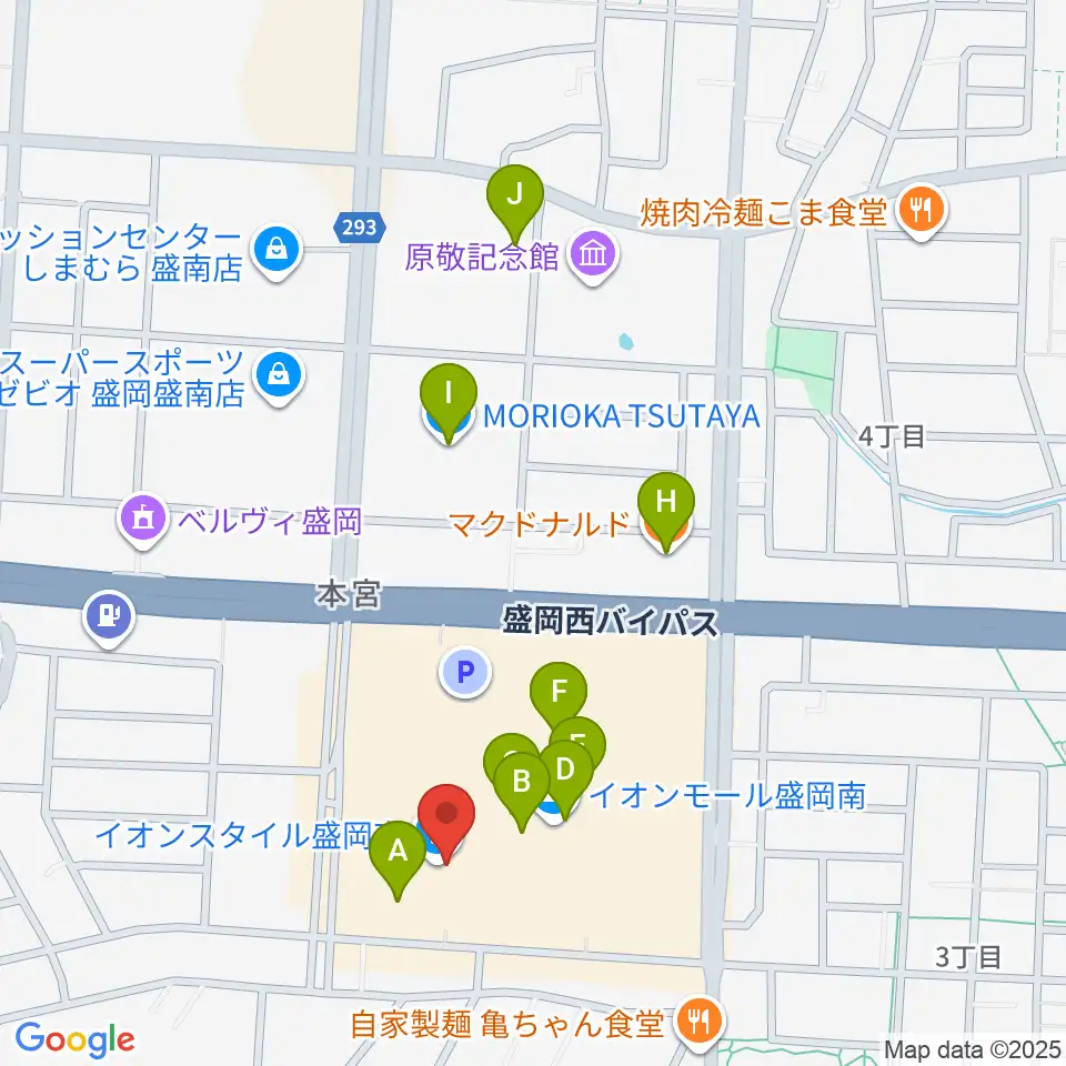 JEUGIAカルチャーセンター イオンモール盛岡南周辺のカフェ一覧地図