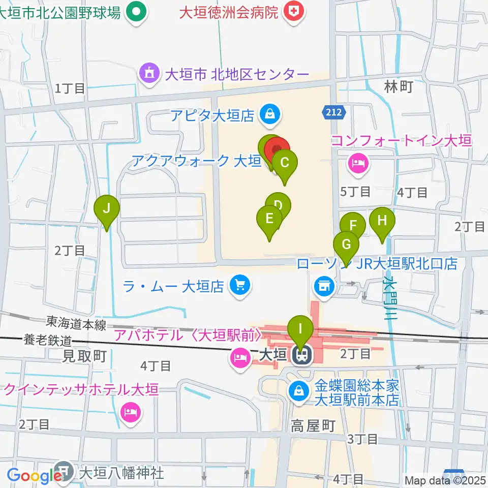 JEUGIAカルチャーセンター アクアウォーク大垣周辺のカフェ一覧地図