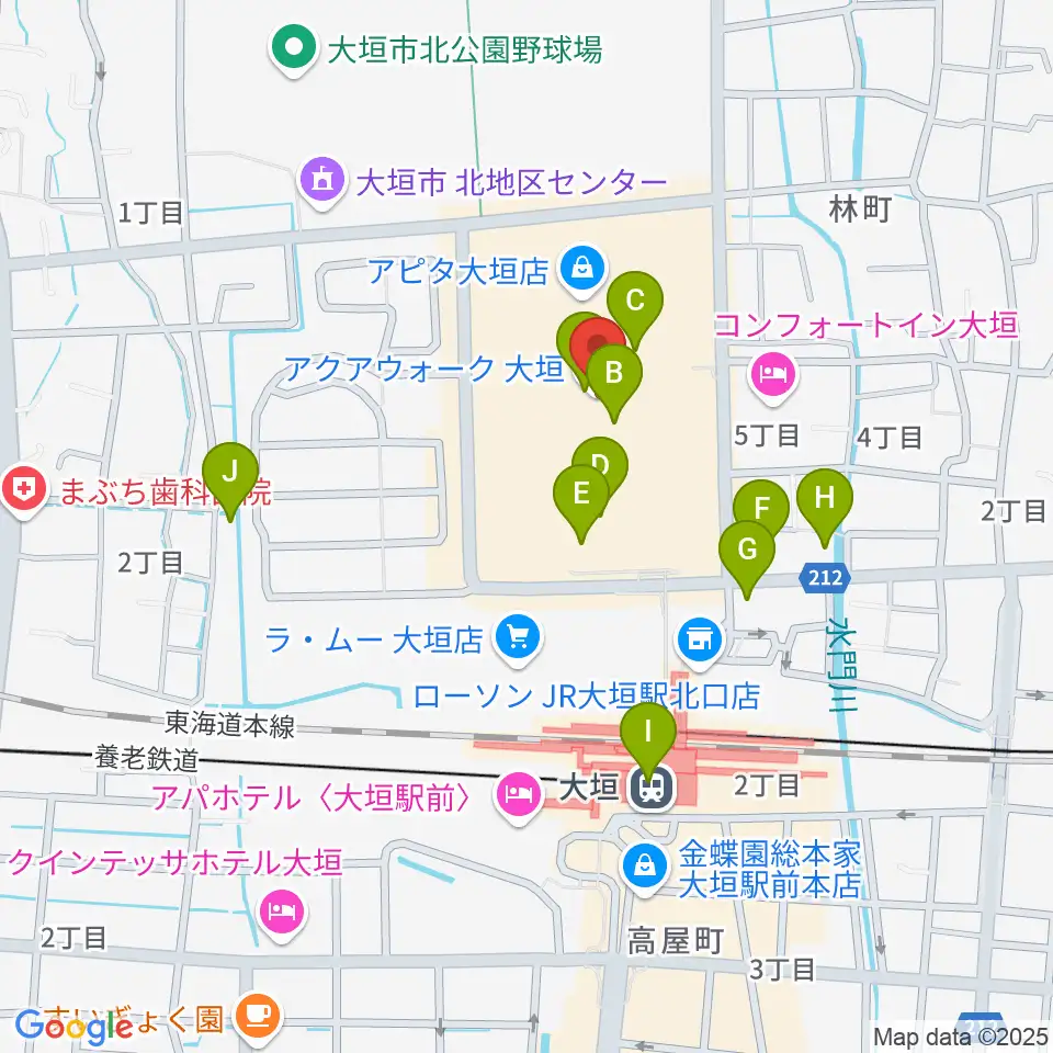 JEUGIAカルチャーセンター アクアウォーク大垣周辺のカフェ一覧地図
