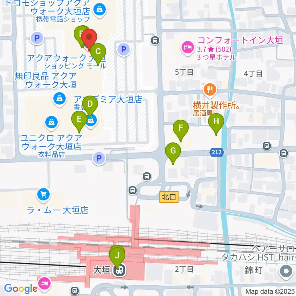 JEUGIAカルチャーセンター アクアウォーク大垣周辺のカフェ一覧地図