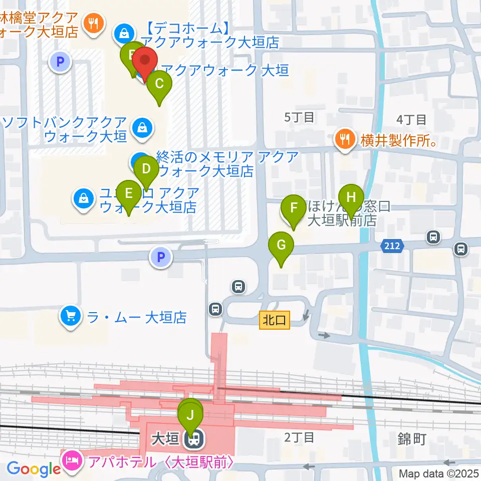 JEUGIAカルチャーセンター アクアウォーク大垣周辺のカフェ一覧地図