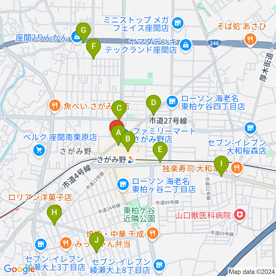 厚木楽器 アミさがみ野周辺のカフェ一覧地図