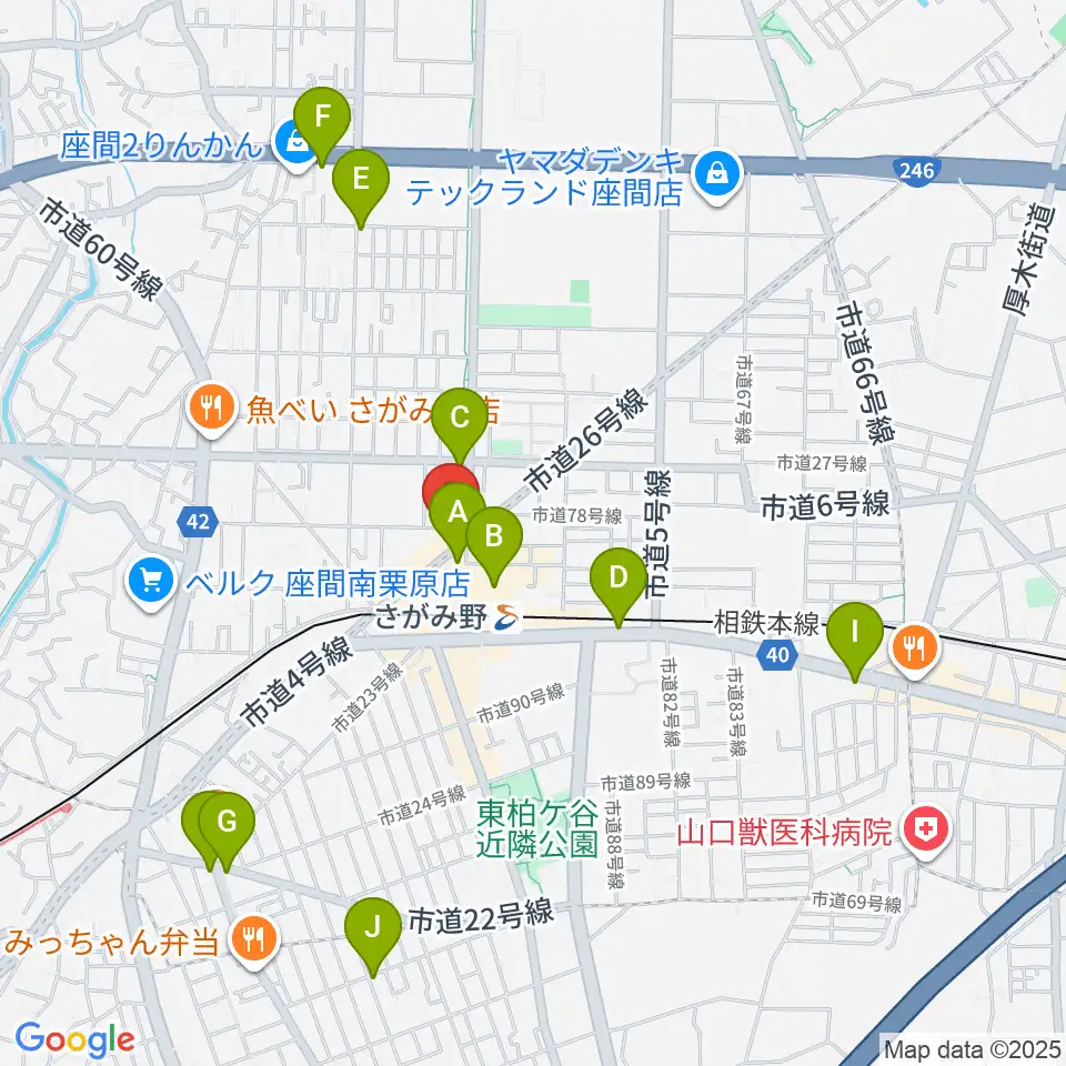 厚木楽器 アミさがみ野周辺のカフェ一覧地図