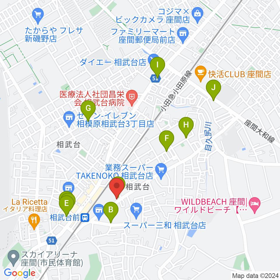 厚木楽器 アミ相武台周辺のカフェ一覧地図