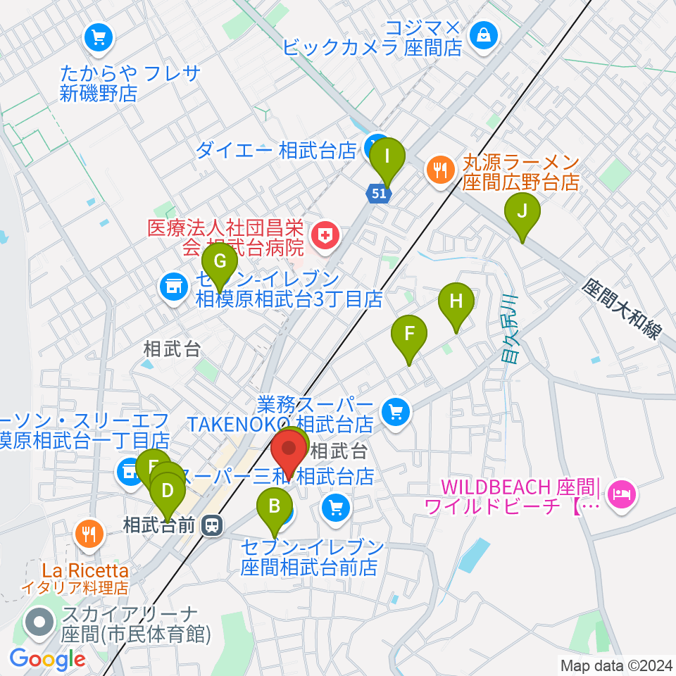 厚木楽器 アミ相武台周辺のカフェ一覧地図