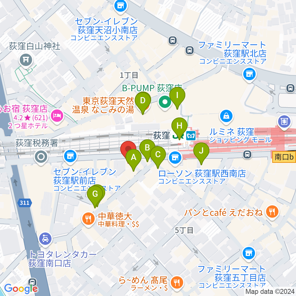 RGSギタースクール周辺のカフェ一覧地図