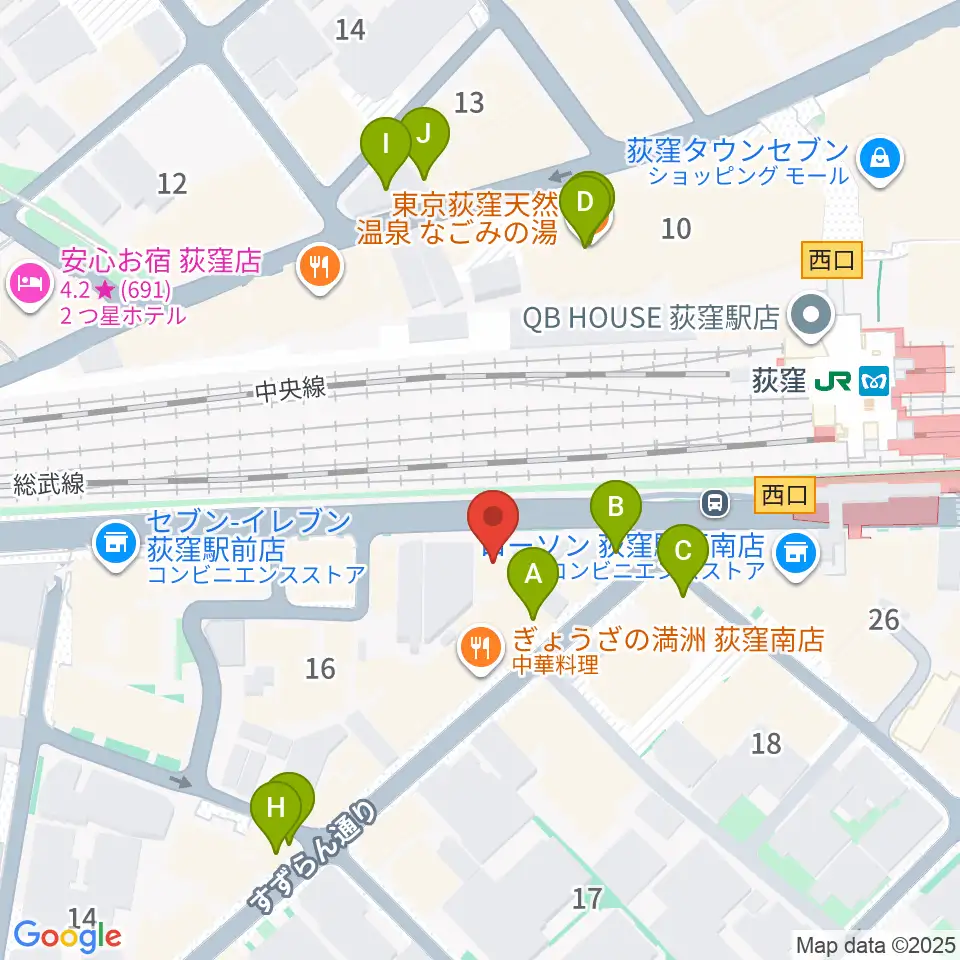 RGSギタースクール周辺のカフェ一覧地図
