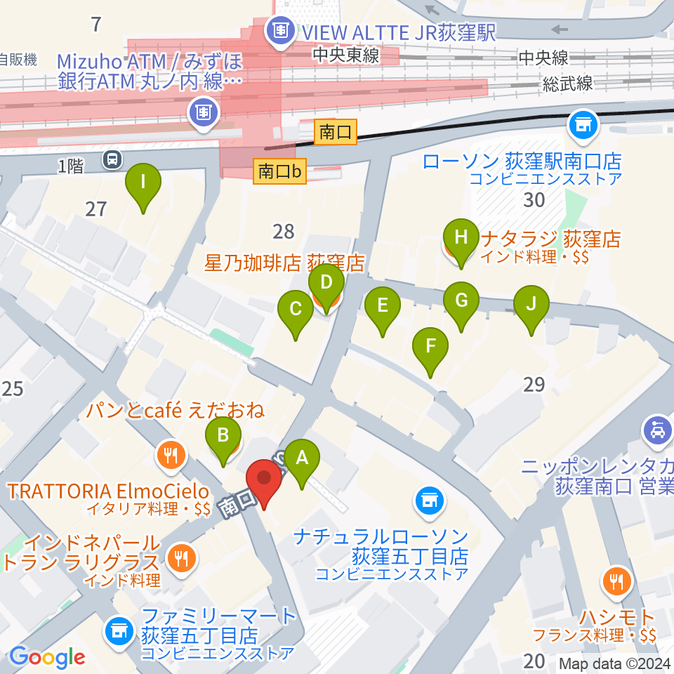 荻窪アルカフェ周辺のカフェ一覧地図