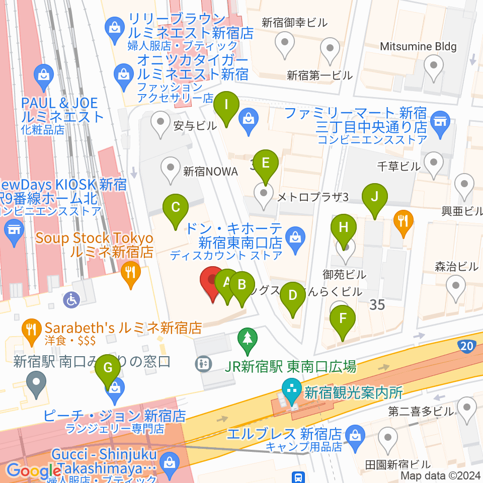 タワーレコード新宿店周辺のカフェ一覧地図