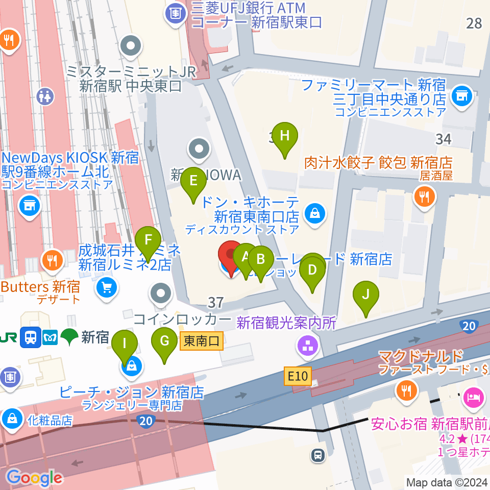 タワーレコード新宿店周辺のカフェ一覧地図