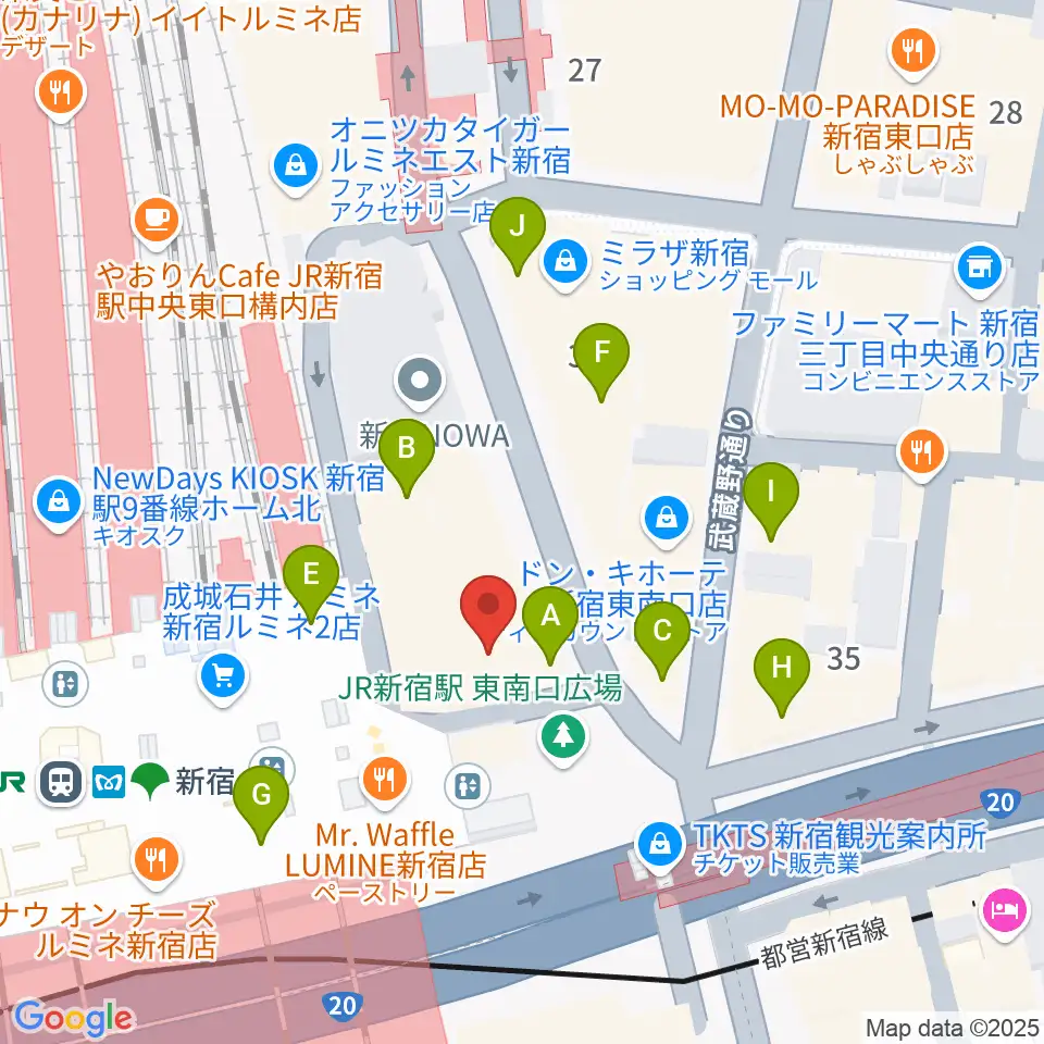 タワーレコード新宿店周辺のカフェ一覧地図