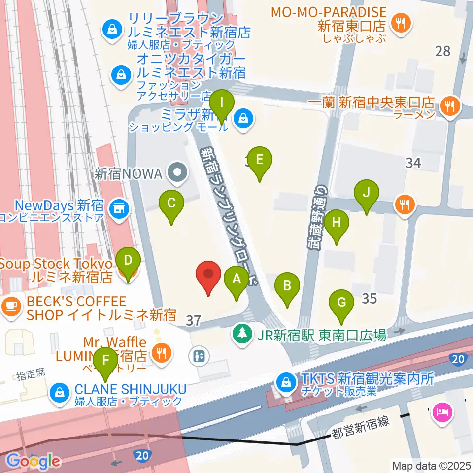 タワーレコード新宿店周辺のカフェ一覧地図