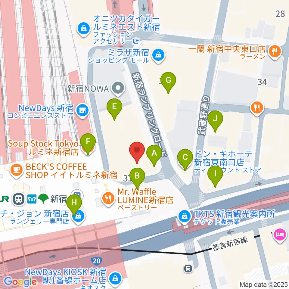 タワーレコード新宿店周辺のカフェ一覧地図