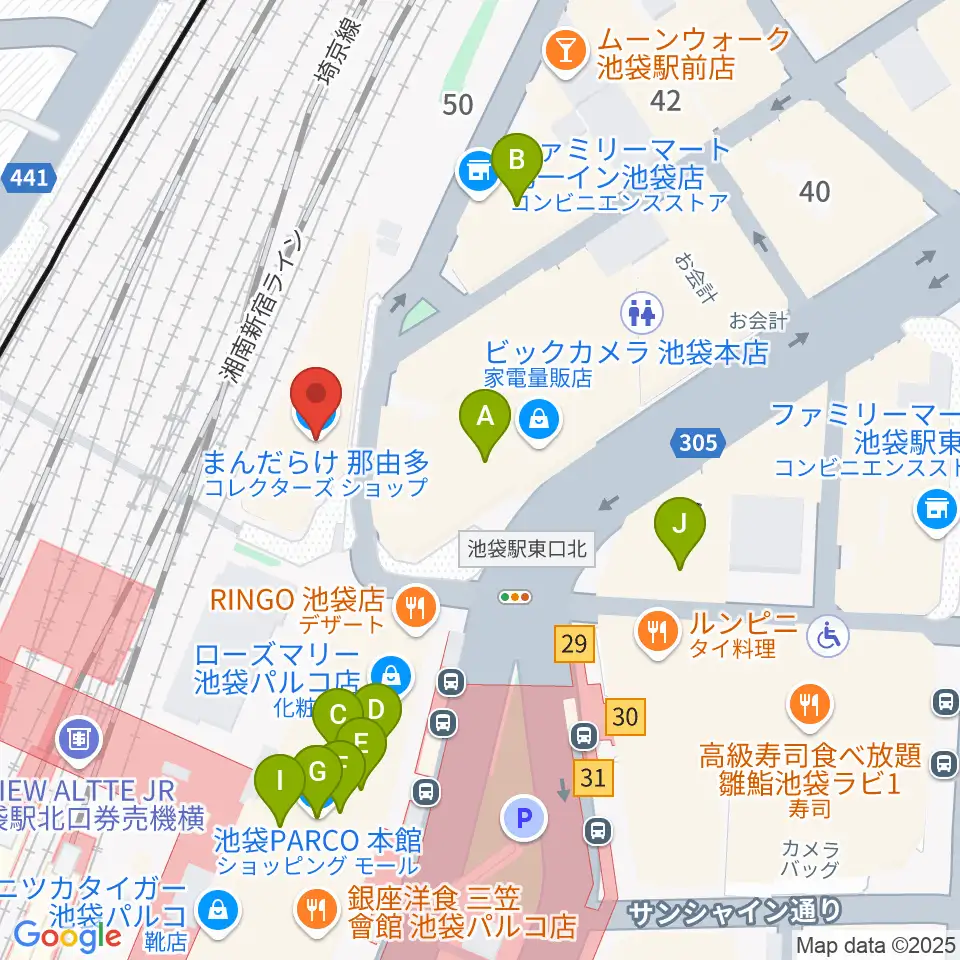 タワーレコード池袋店周辺のカフェ一覧地図
