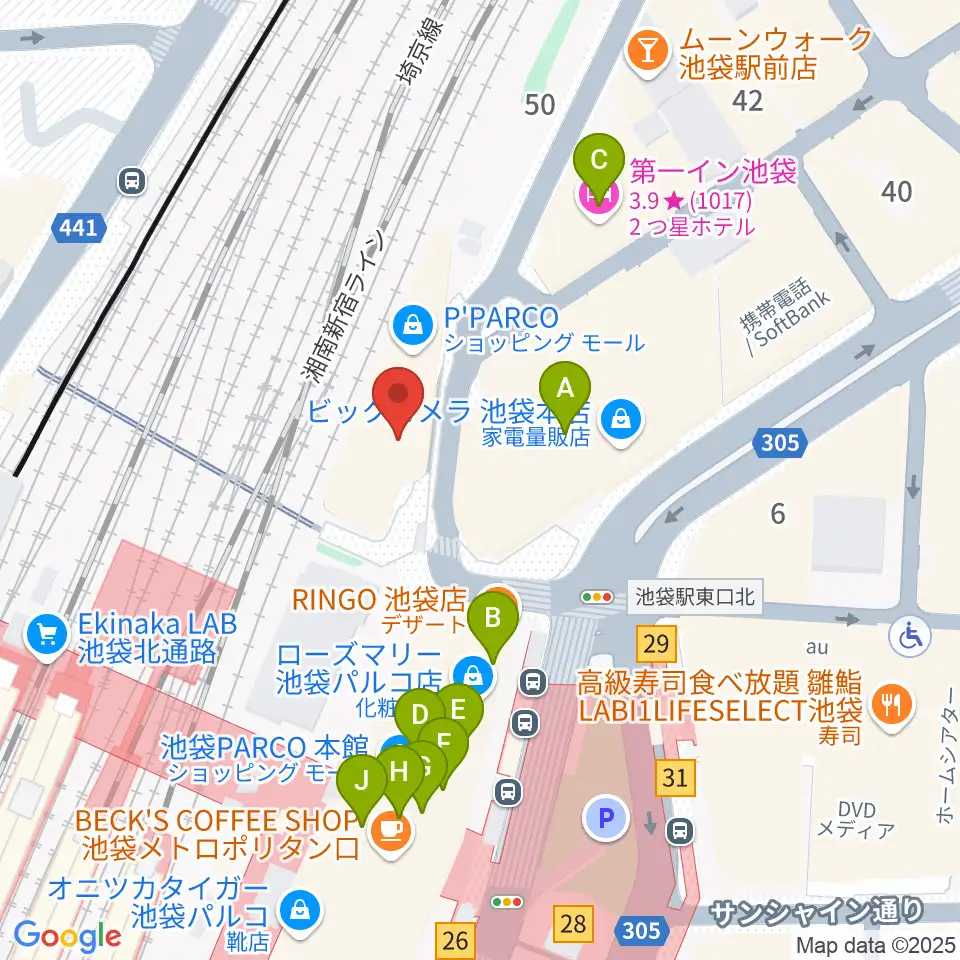 タワーレコード池袋店周辺のカフェ一覧地図