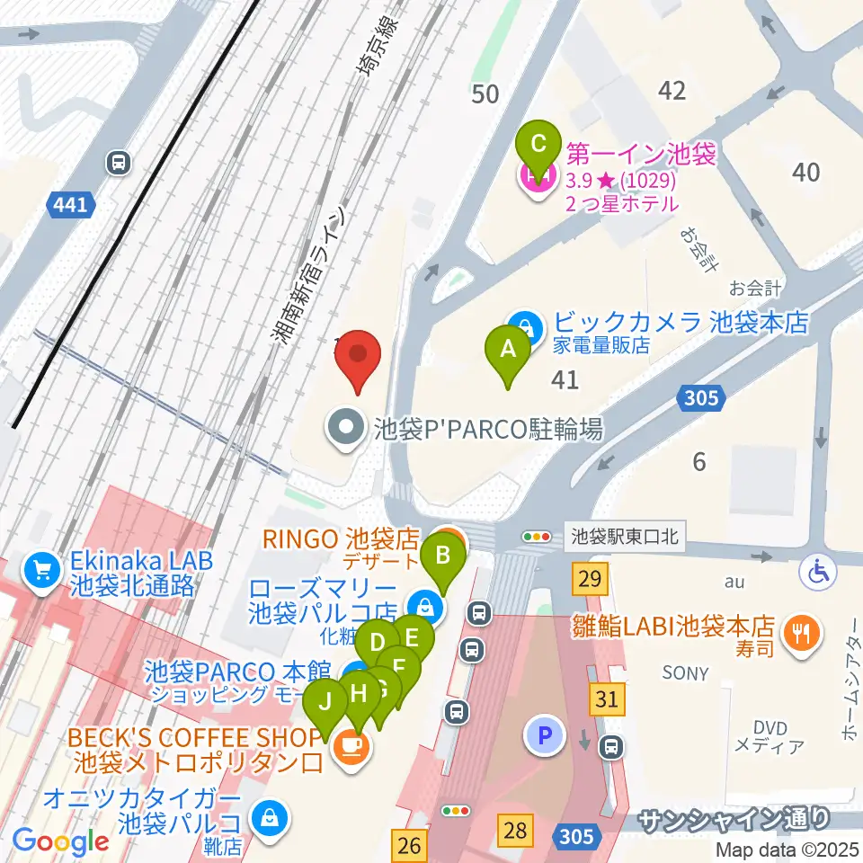 タワーレコード池袋店周辺のカフェ一覧地図