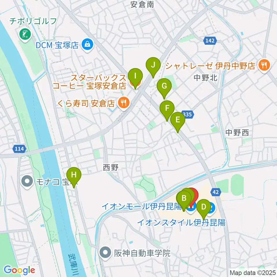 JEUGIAカルチャーセンター イオンモール伊丹昆陽周辺のカフェ一覧地図