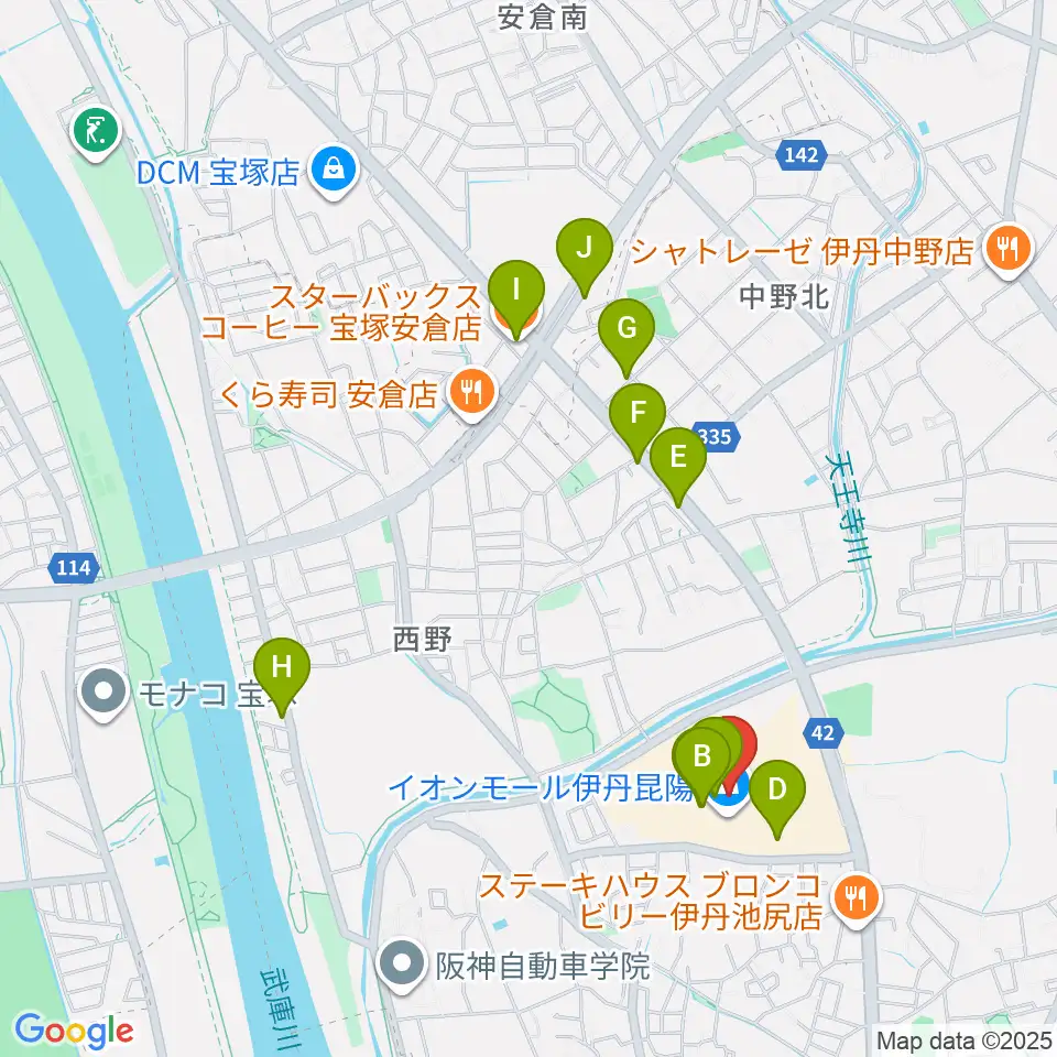 JEUGIAカルチャーセンター イオンモール伊丹昆陽周辺のカフェ一覧地図