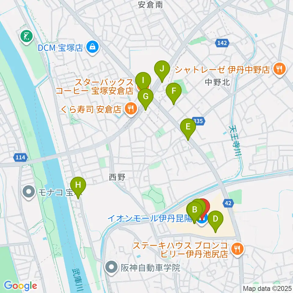 JEUGIAカルチャーセンター イオンモール伊丹昆陽周辺のカフェ一覧地図
