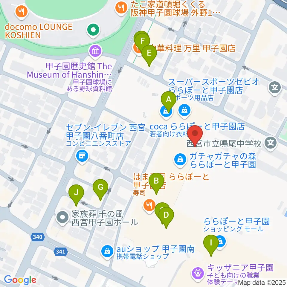 JEUGIAカルチャーセンター ららぽーと甲子園周辺のカフェ一覧地図