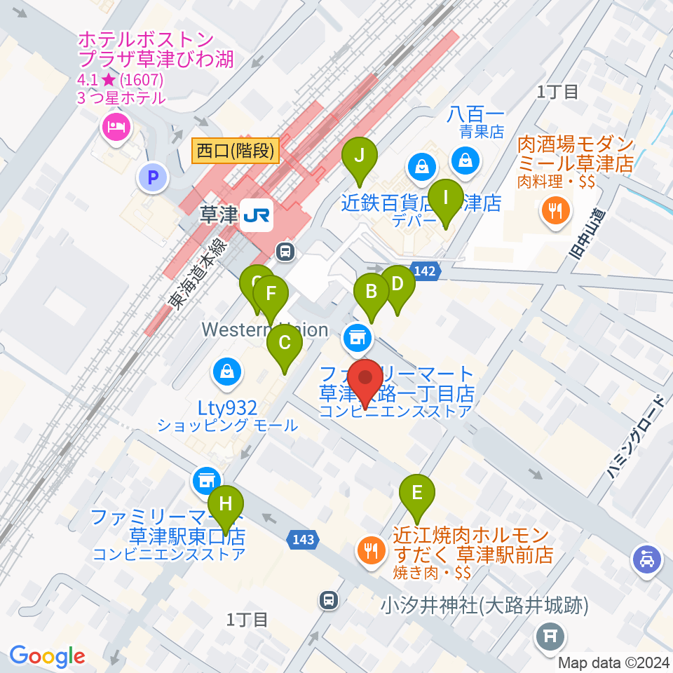 JEUGIAカルチャーセンター くさつ平和堂周辺のカフェ一覧地図