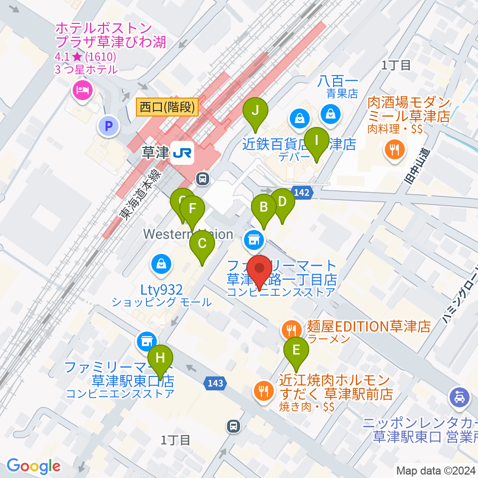 JEUGIAカルチャーセンター くさつ平和堂周辺のカフェ一覧地図