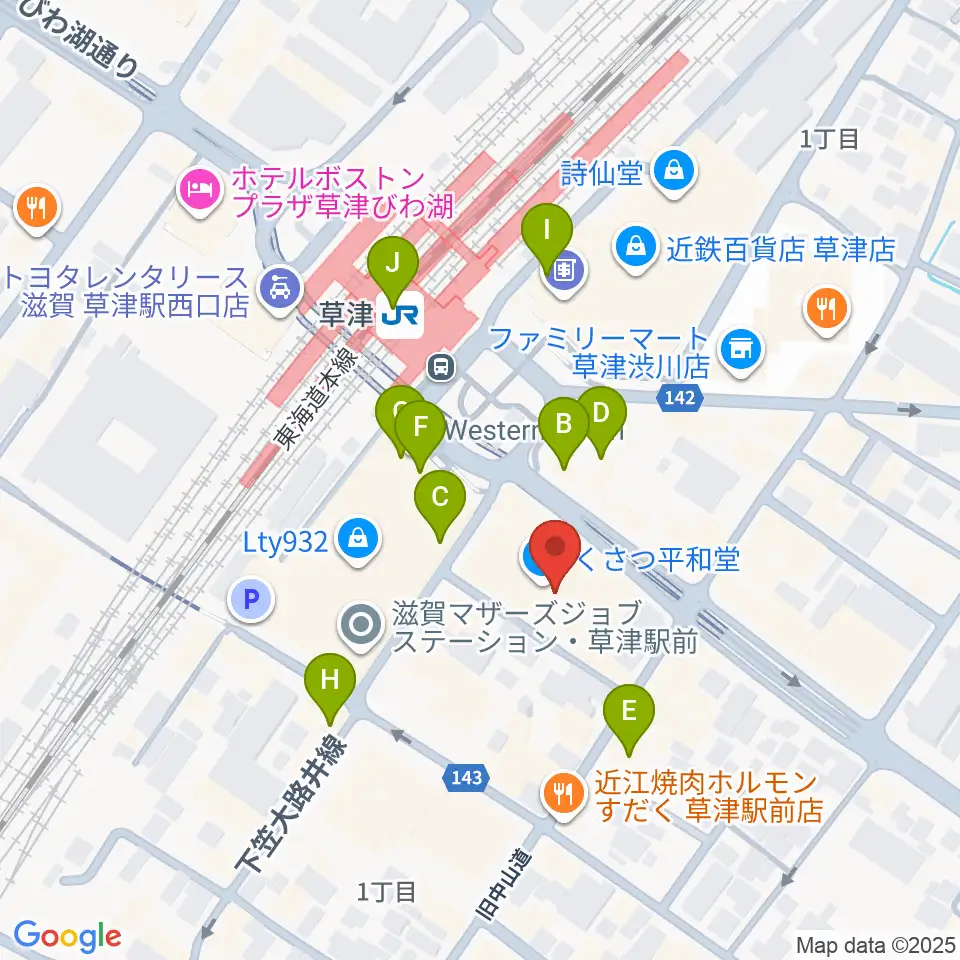 JEUGIAカルチャーセンター くさつ平和堂周辺のカフェ一覧地図