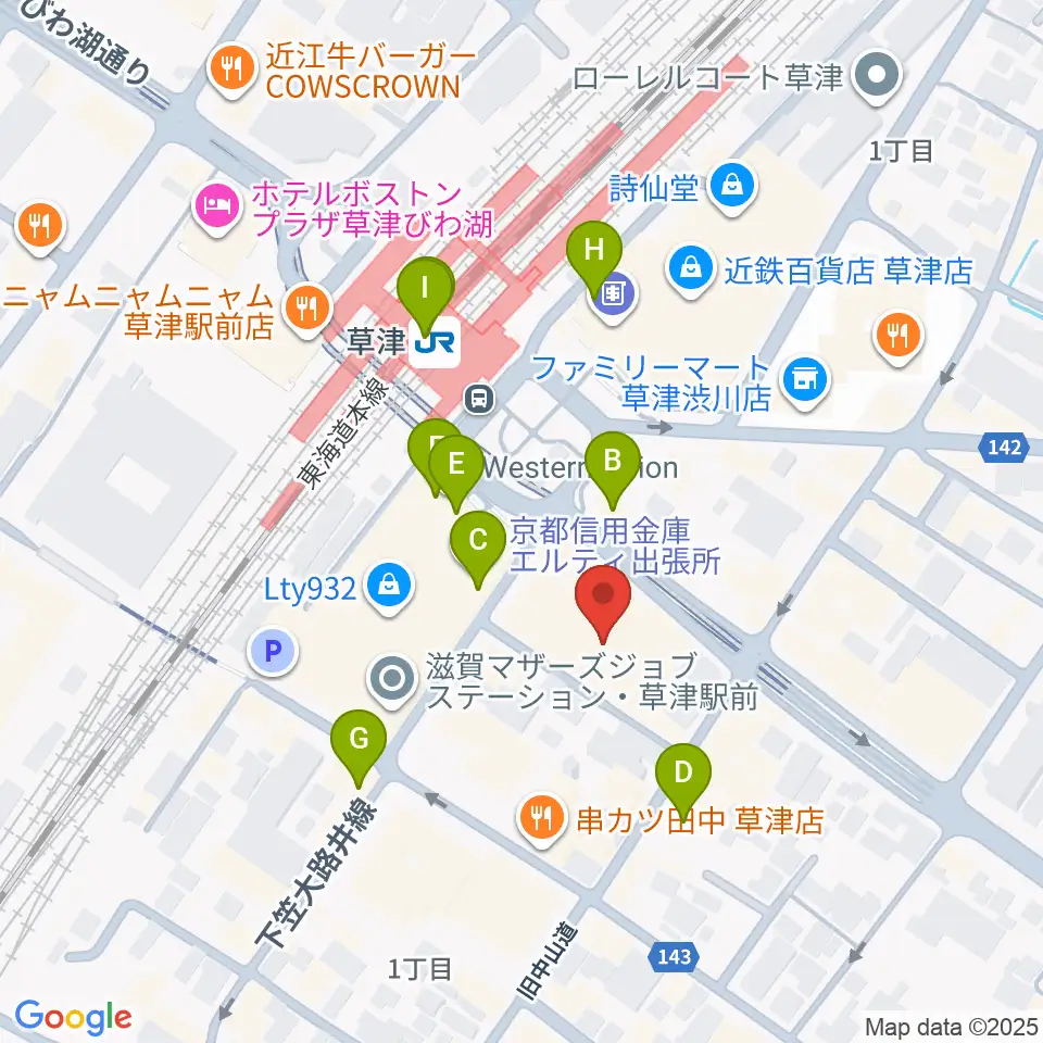 JEUGIAカルチャーセンター くさつ平和堂周辺のカフェ一覧地図