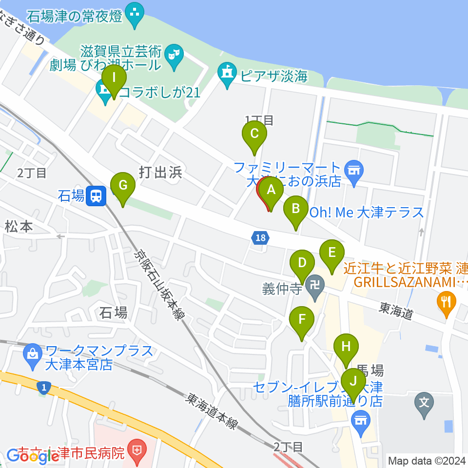 JEUGIAカルチャーセンター大津テラス周辺のカフェ一覧地図