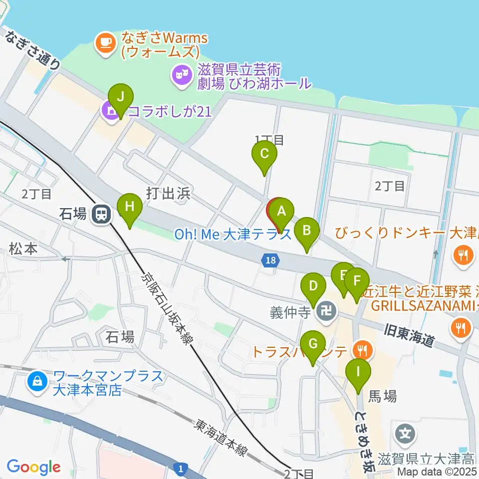 JEUGIAカルチャーセンター大津テラス周辺のカフェ一覧地図