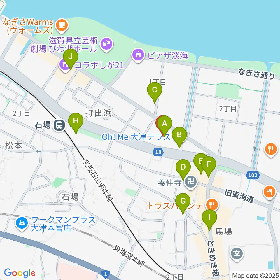 JEUGIAカルチャーセンター大津テラス周辺のカフェ一覧地図