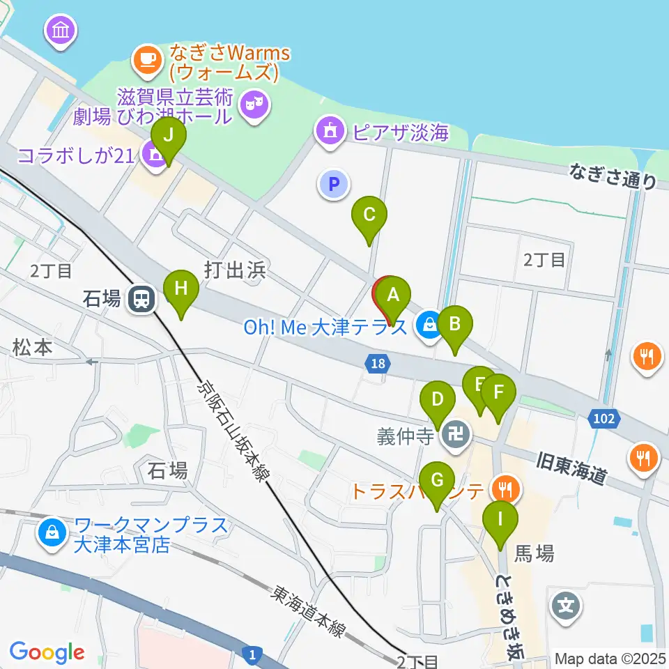 JEUGIAカルチャーセンター大津テラス周辺のカフェ一覧地図