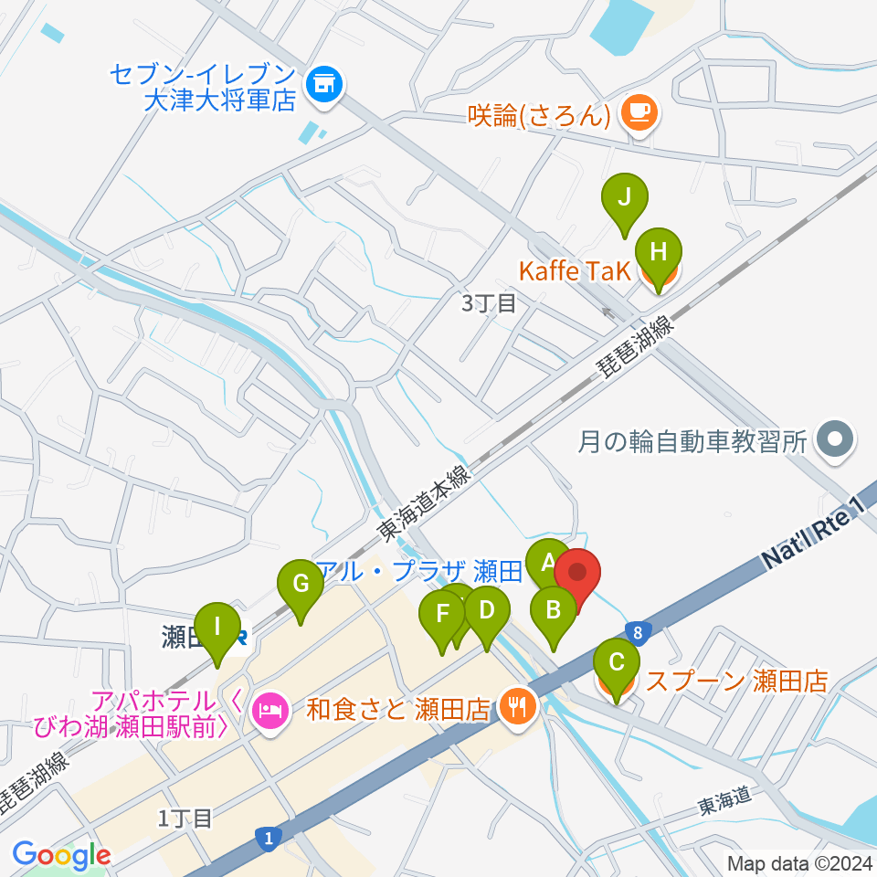 JEUGIAカルチャーセンター アル・プラザ瀬田周辺のカフェ一覧地図