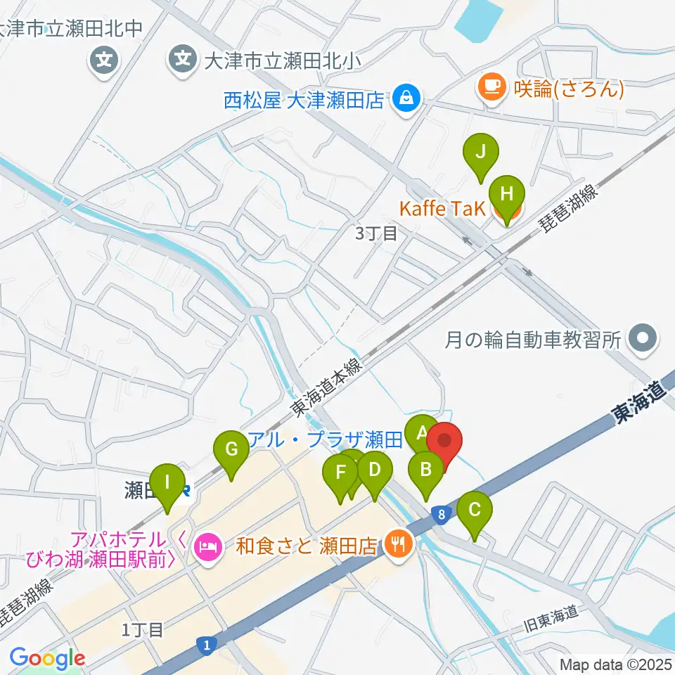JEUGIAカルチャーセンター アル・プラザ瀬田周辺のカフェ一覧地図