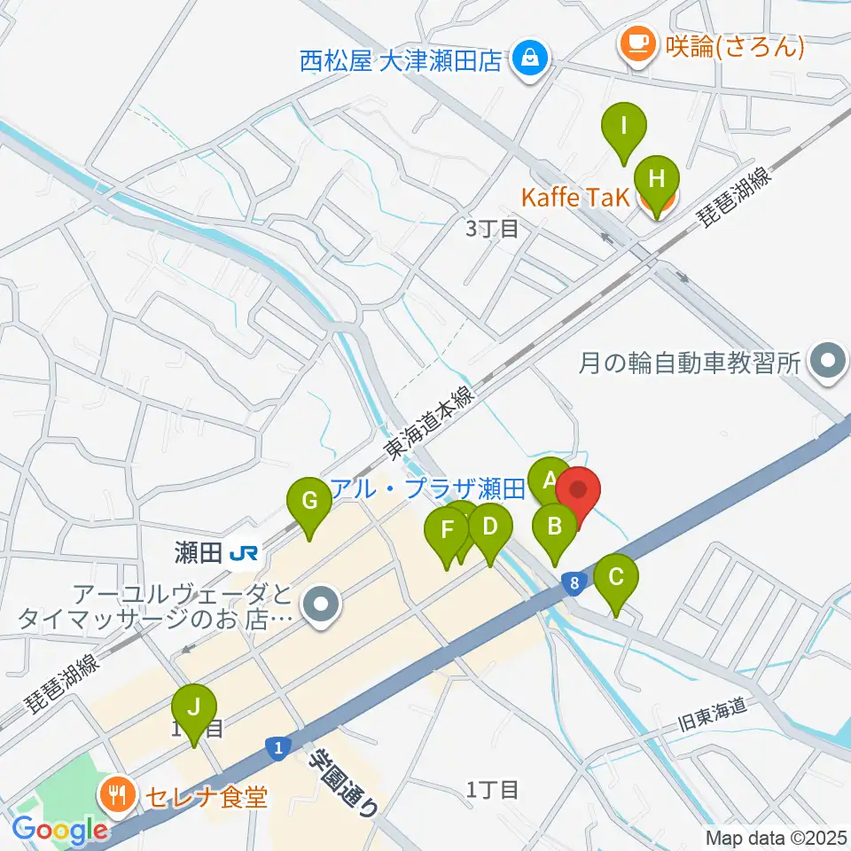 JEUGIAカルチャーセンター アル・プラザ瀬田周辺のカフェ一覧地図