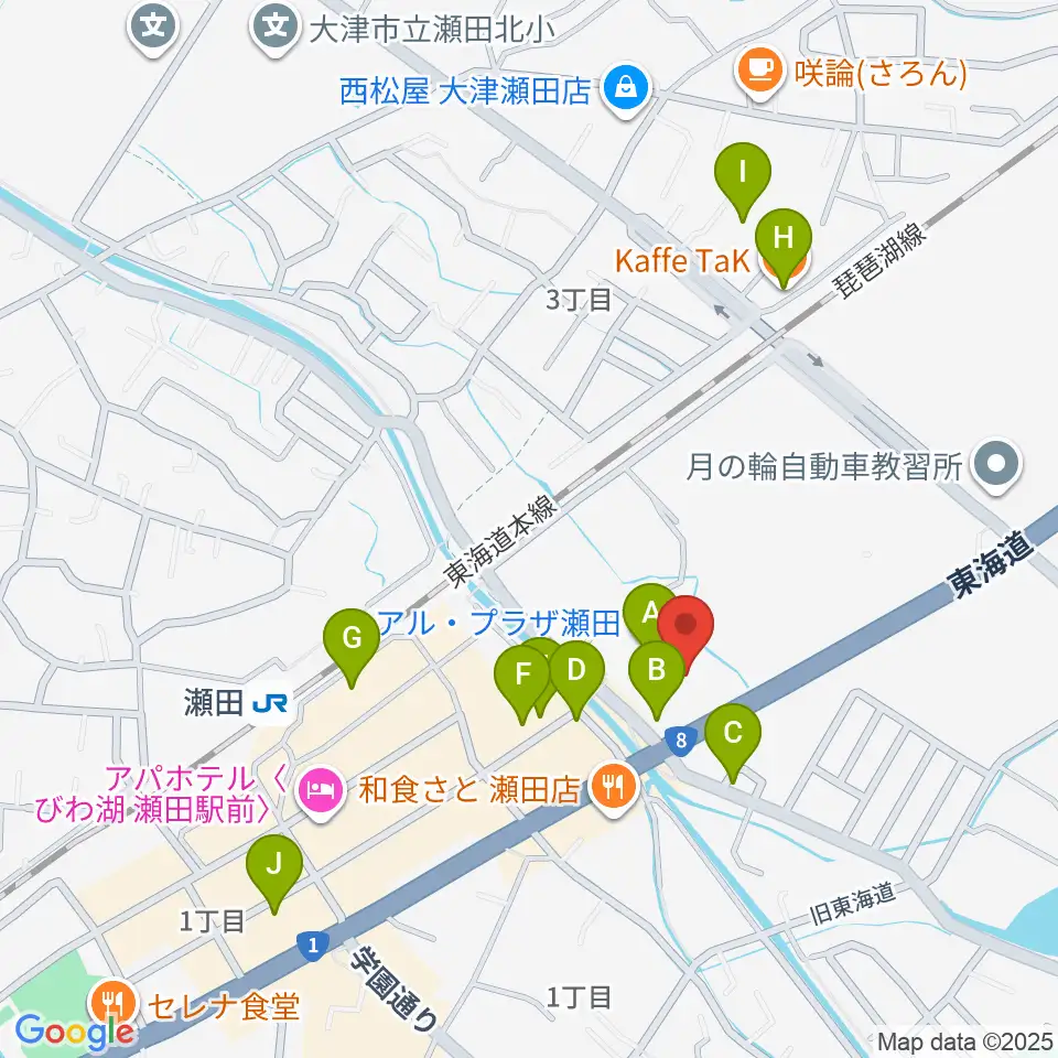JEUGIAカルチャーセンター アル・プラザ瀬田周辺のカフェ一覧地図