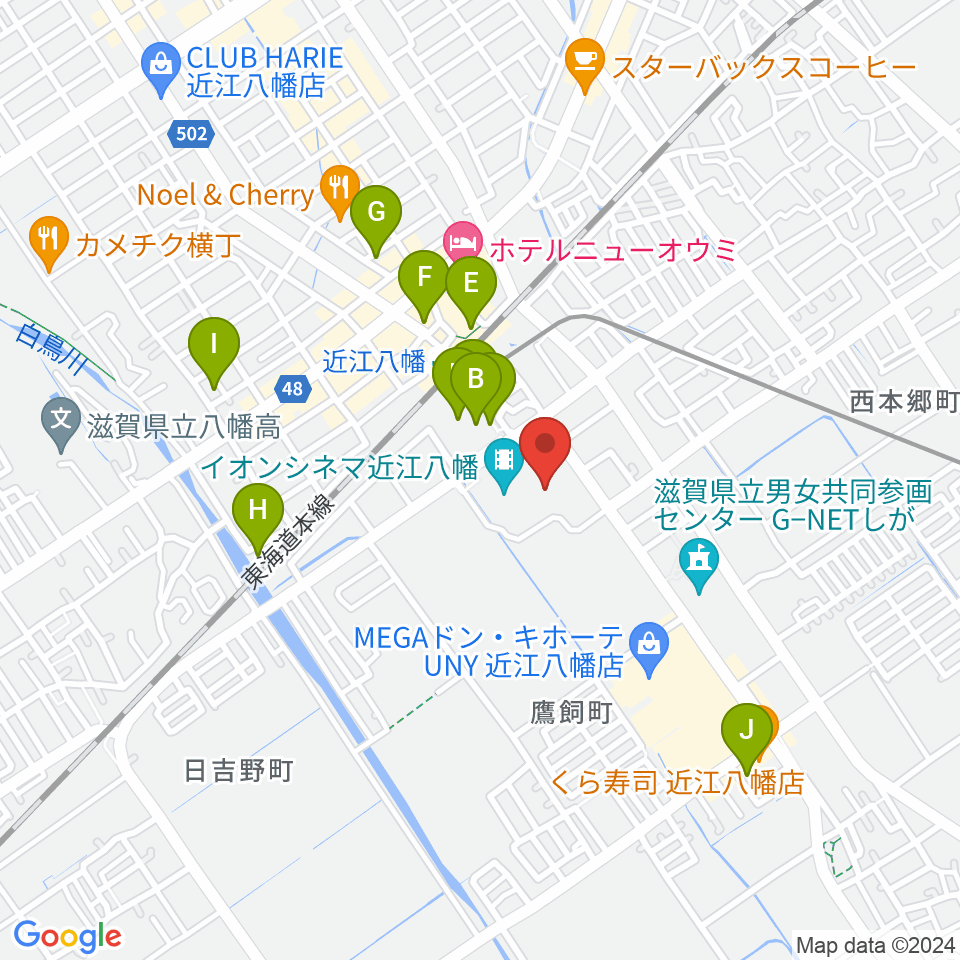 JEUGIAカルチャーセンター イオン近江八幡周辺のカフェ一覧地図