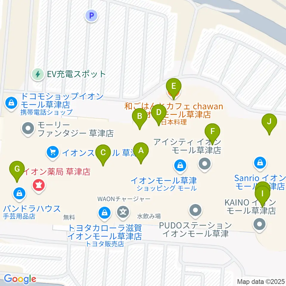 JEUGIAカルチャーセンター イオンモール草津周辺のカフェ一覧地図