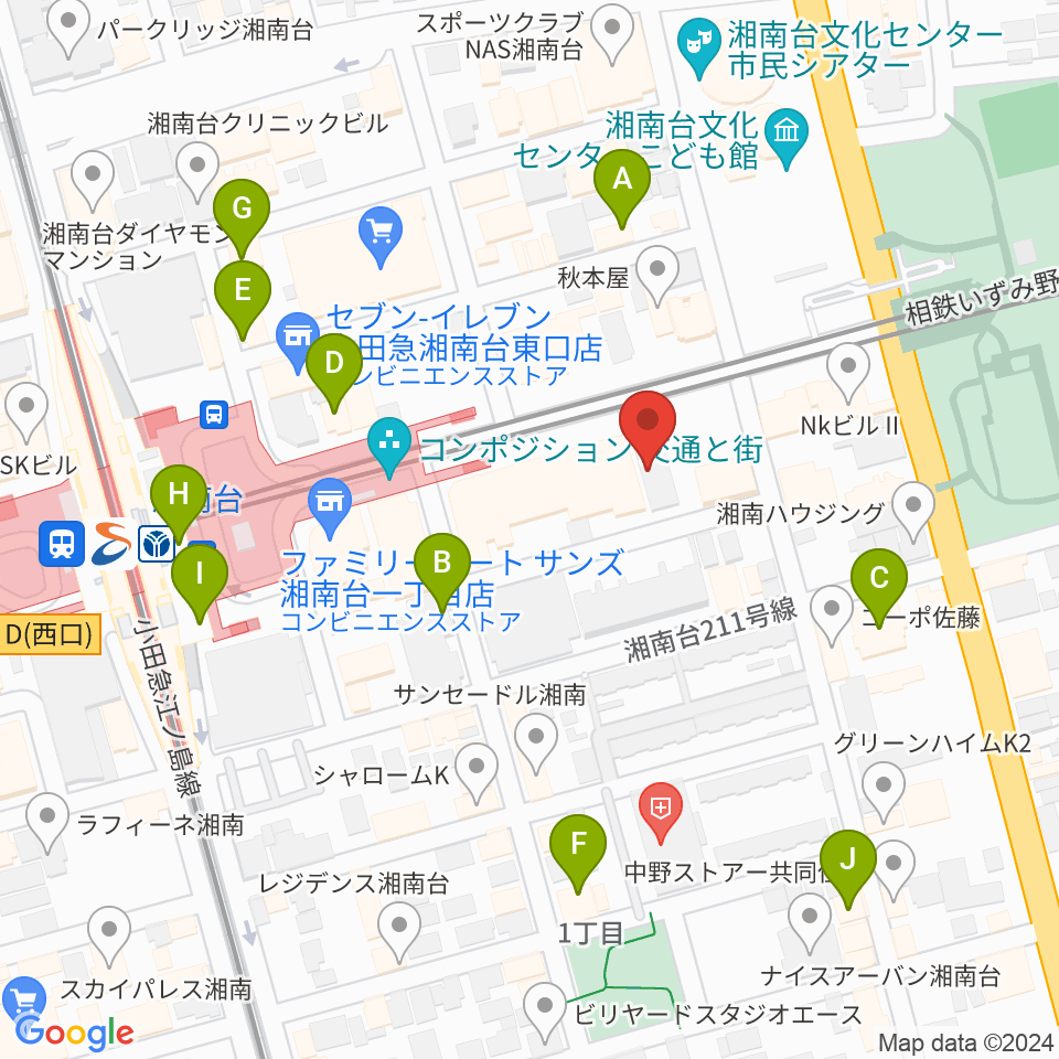 厚木楽器 アミ湘南台周辺のカフェ一覧地図