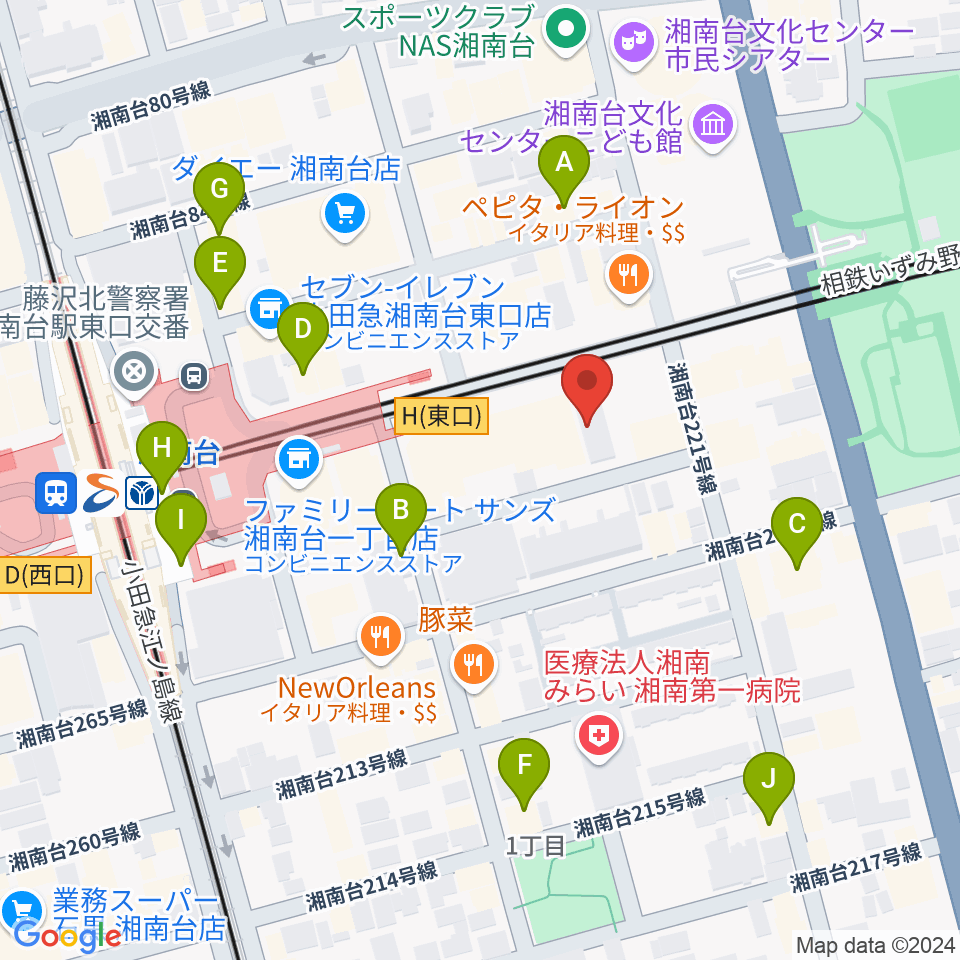 厚木楽器 アミ湘南台周辺のカフェ一覧地図