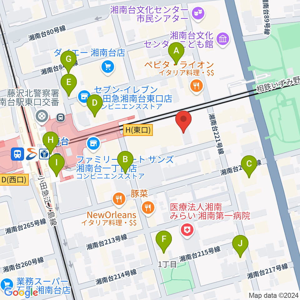 厚木楽器 アミ湘南台周辺のカフェ一覧地図