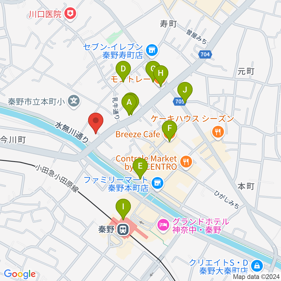 厚木楽器 アミ秦野周辺のカフェ一覧地図