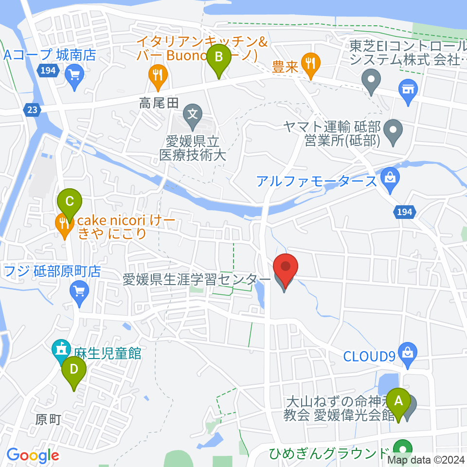 愛媛県生涯学習センター周辺のカフェ一覧地図
