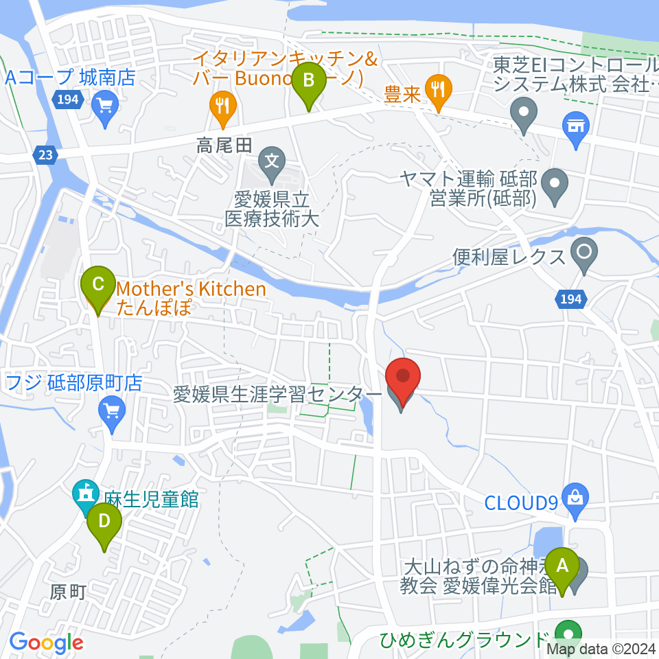 愛媛県生涯学習センター周辺のカフェ一覧地図