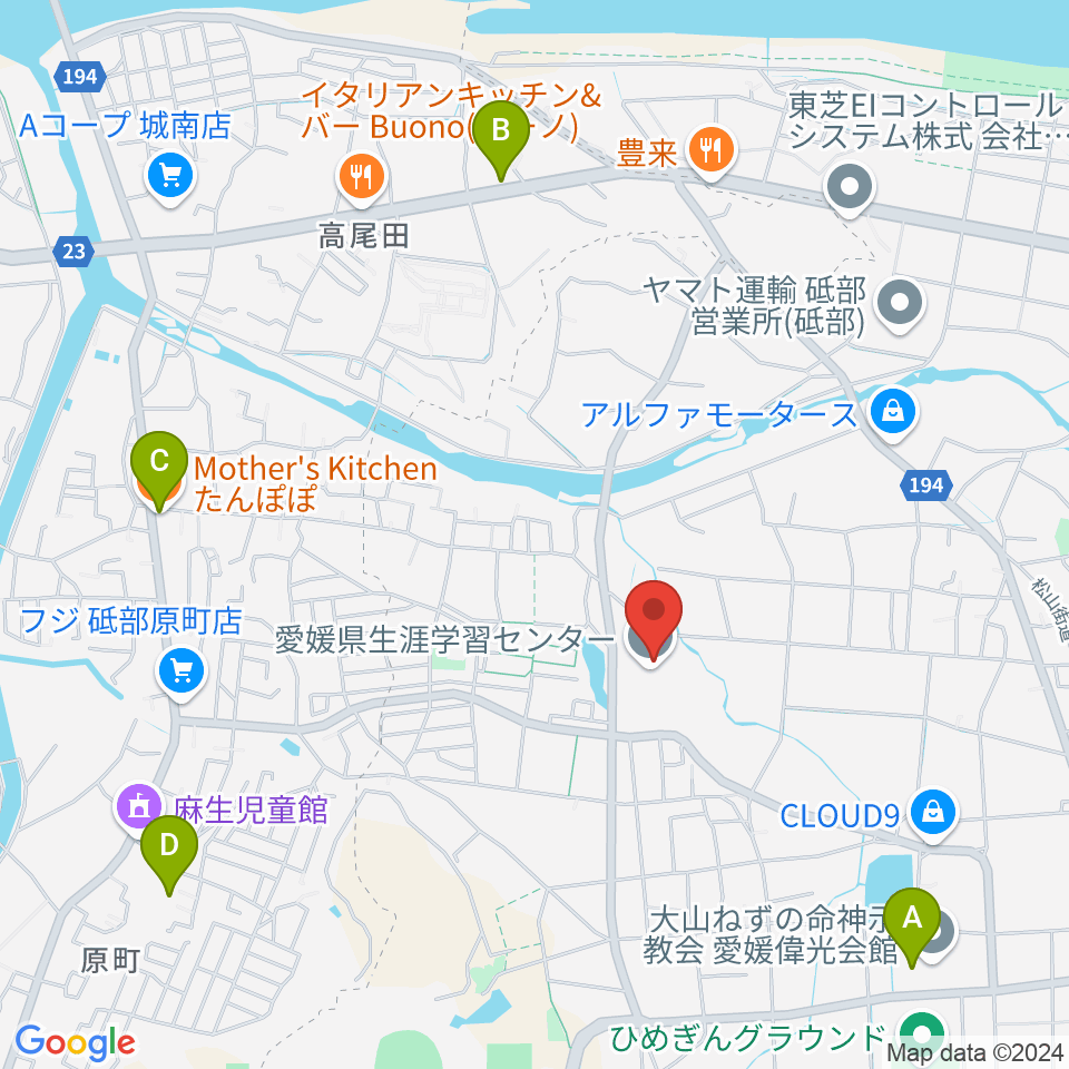 愛媛県生涯学習センター周辺のカフェ一覧地図