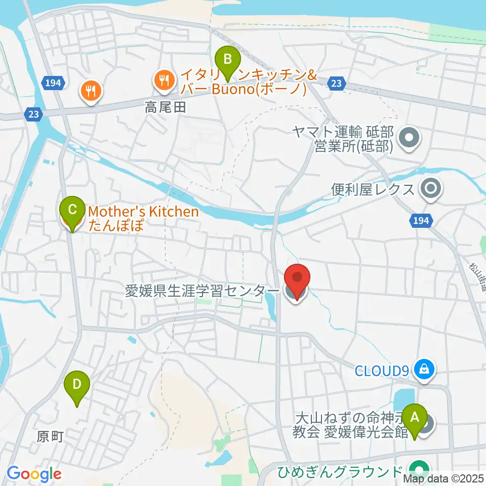 愛媛県生涯学習センター周辺のカフェ一覧地図