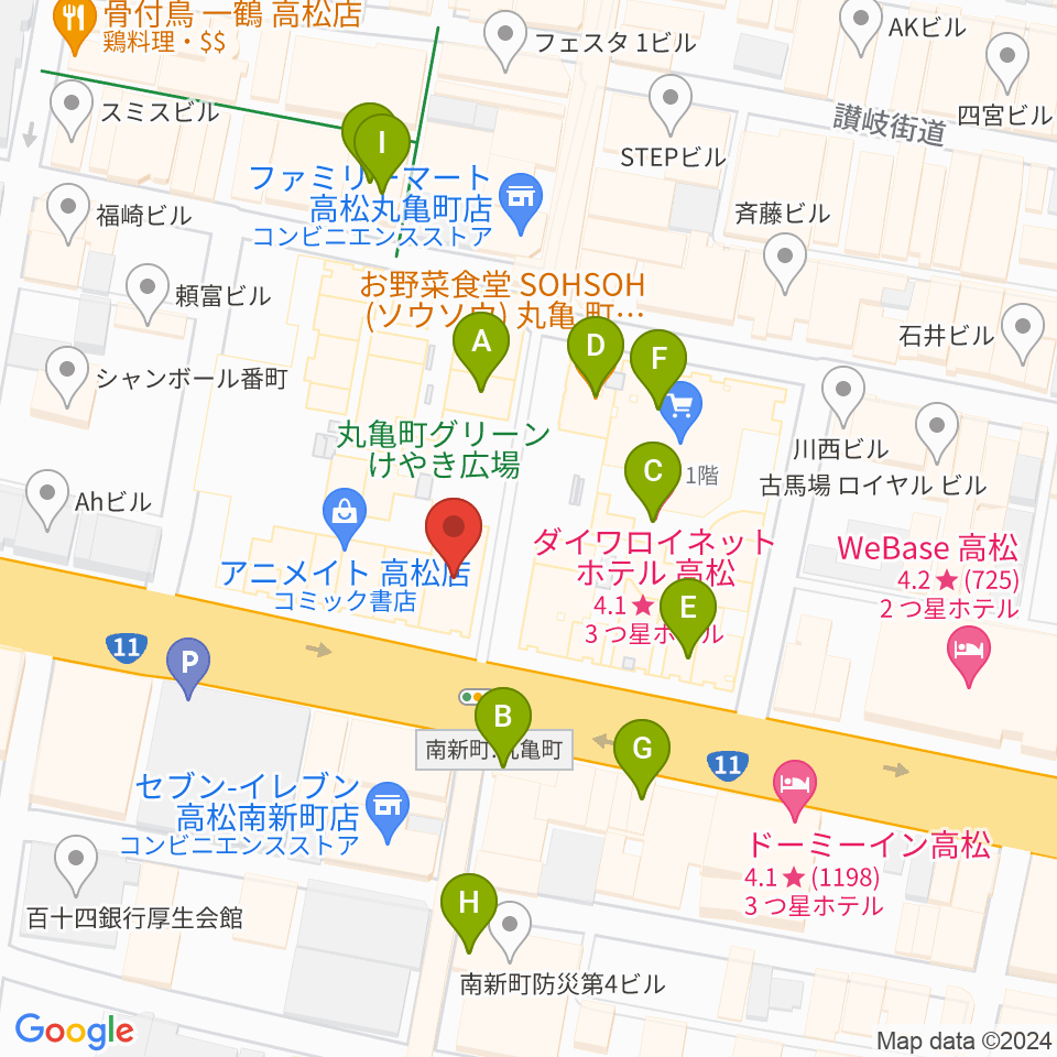 タワーレコード 高松丸亀町店周辺のカフェ一覧地図