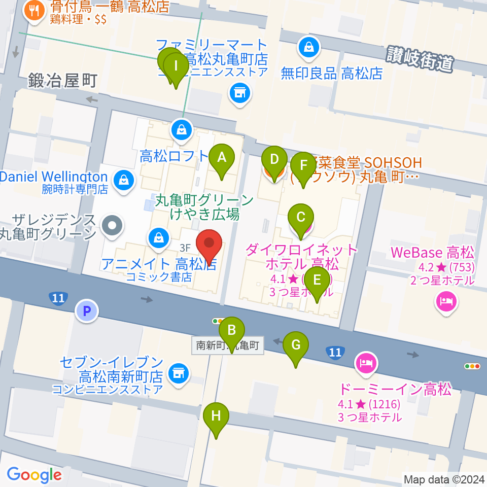 タワーレコード 高松丸亀町店周辺のカフェ一覧地図