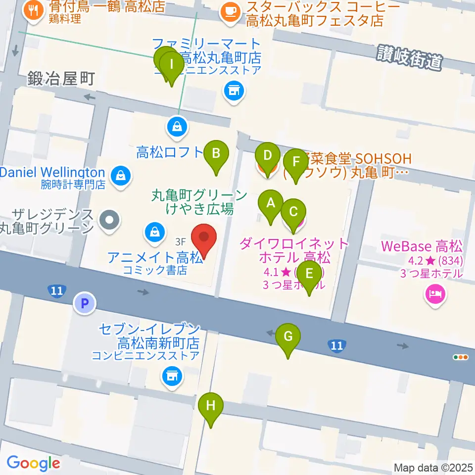 タワーレコード 高松丸亀町店周辺のカフェ一覧地図