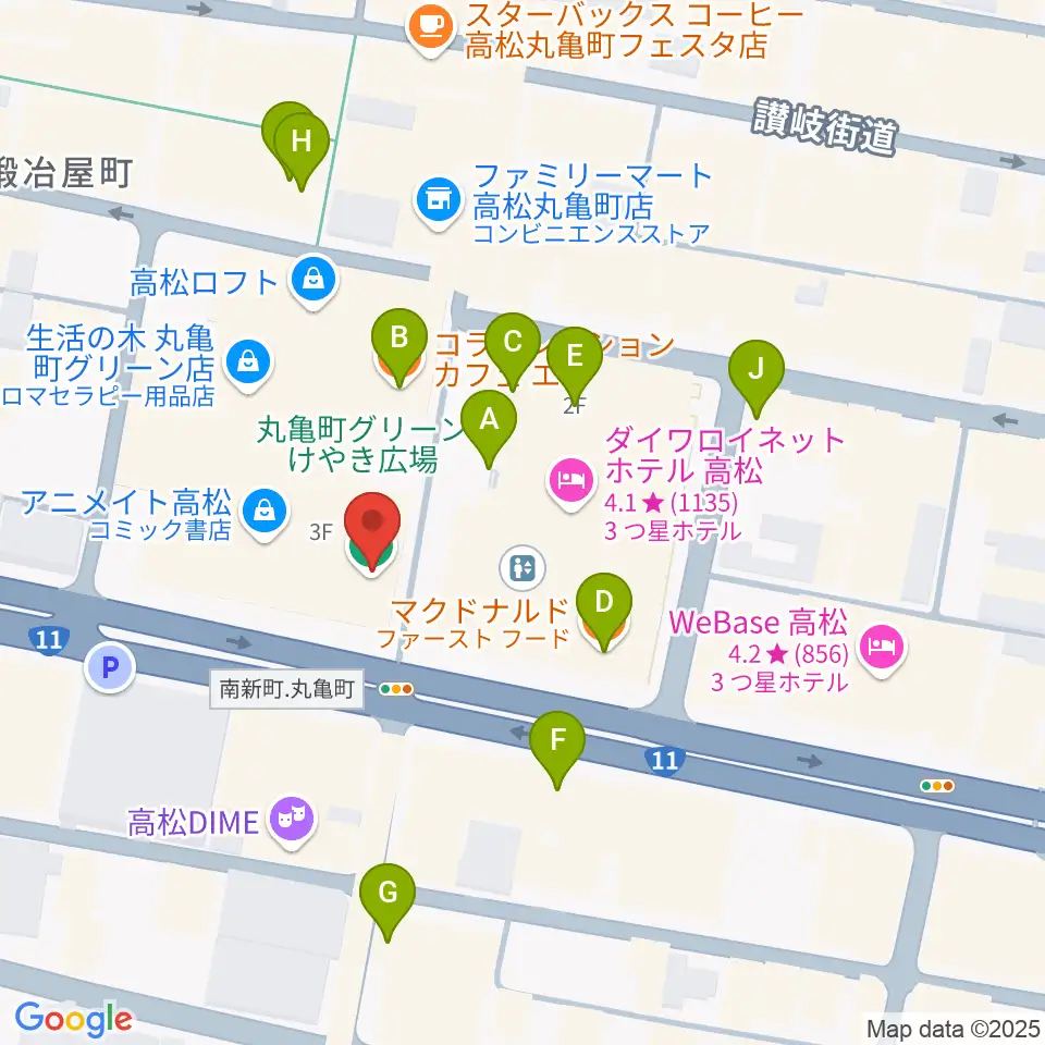 タワーレコード 高松丸亀町店周辺のカフェ一覧地図
